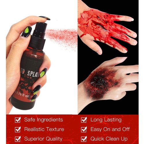 2PCS Halloween Fake Blood Makeup Kit, 3.52oz (100ml) Fresh Red + Dark Red Realistic Effect Washable, Vampire Makeup for Halloween Costume,Theater, Cosplay, Zombie, Special Effects, SFX Makeup