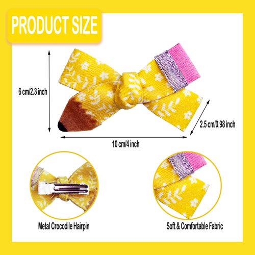 Back to School Bows Clips for Girls,2 Pcs Pencil Bow Hair Clip for Girls First Day of School Kindergarten Students Starting School Clothing Hair Decoration