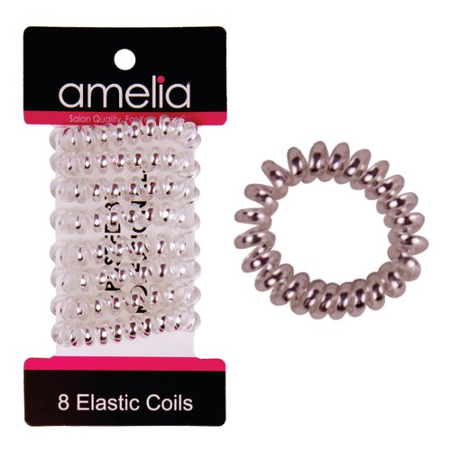 Amelia Beauty 1.5in Spiral Hair Ties | Small Shinny Elastic Hair Telephone Cord Coils | Perfect for Ponytail or Bun |Strong Hold & Gentle on Hair | 8 Pack | Silver