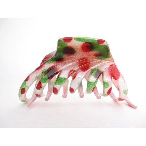 Generic Spotted magenta red green black white hair claw clip for medium fine hair