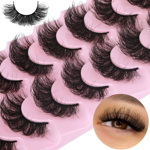 False Eyelashes Fluffy Lashes Mink Wispy Thick Volume Eye Lashes Curly Strip Lashes Extensions Na...