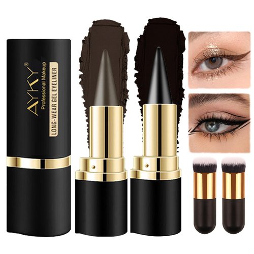 Ayky Long Wear Gel Eyeliner, Natural Black Eyeliner Cream Waterproof, Ayky Gel Eyeliner, Eyeliner Gel Waterproof Smudge Proof, Long Lasting Gel Eyeliner Pencil, Eye face Paint Sticks (Black+Brown)