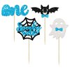 24Pcs Halloween Spooky One Cupcake Toppers Blue Bat Boo Boy First Birthday Cupcake Picks for Halloween Theme Boy Kids First Birthday Party Decorations Supplies