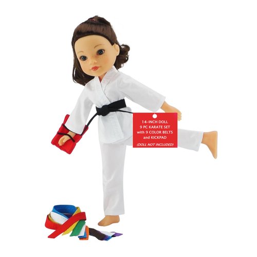 Emily Rose 14 Inch Doll Sports Clothes Clothing Accessory | 12 PC 14" Doll Karate Outfit Gift Set with All 9 Color Belts Accessories! | Gift Boxed! | Fits Most 14" Hard-Bodied Fashion Dolls