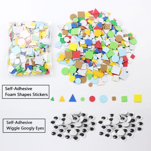 1500 Pieces Foam Shapes Stickers, BetterJonny Self-Adhesive Foam Shapes Stickers with Self-Adhesive Wiggle Googly Eyes Mini Geometry Shapes EVA Foam Stickers for DIY Art Crafts Projects Collages