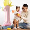 Eoopoon 42 Inch Crown Pink Number Balloon, Number 1 Balloon with Base for Girls 1th Birthday Party Decoration, Anniversary Decor Theme Party Supplies (Pink 1)