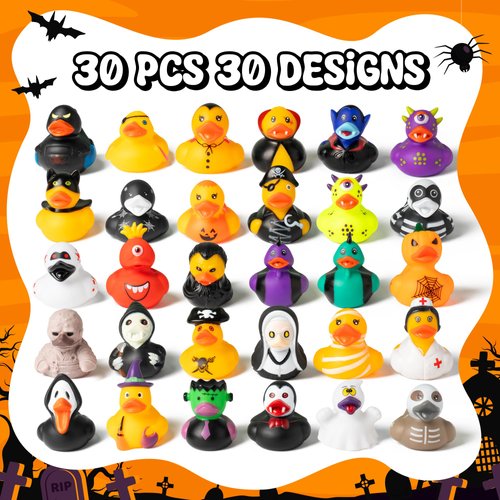 Haooryx Halloween Rubber Duck Toys - 30pcs Novelty Halloween Squeeze Ducks in Bulk Assorted Jeep Duckies Bath Toys Bathtub Decoration Baby Shower Halloween Birthday Party Favor Goodie Bag Fillers