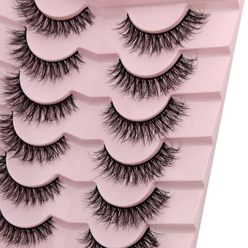MIKIWI Natural False Eyelashes,Soft and Wispy Natural Look Lashes 7 Pairs Strip Lashes Feathery Lashes