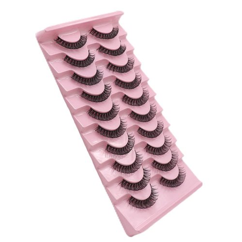 VGTE Eyelashes Russian Strip Lashes D Curl Dramatic False Lashes Fluffy Wispy Natural Soft Faux Mink Eye Lashes 10 Pairs Pack (3D T10)