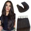 Tape in Hair Extensions Remy Human Hair Dark Brown Tape in Extensions for Thin Hair Invisible Seamless Straight Tape in Color #2 Brown Real Human Hair Extension 16 Inch 50g 20pcs