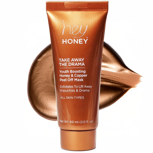 Hey Honey Skincare Take Away The Drama | Age Defying Honey & Copper Exfoliating Peel-Off Facial Mask | Skin Britgthning & Elasticity Boost, All Skin Types | 2 Oz