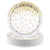 Aneco 60 Pieces 7 Inches Disposable Paper Plates White and Gold Foil Dot Dessert Plates Round Paper Plates for Wedding Bridal Shower Birthday Party Decorations