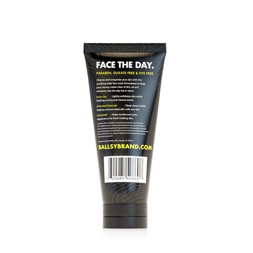 Ballsy Men's Face Wash, Light Exfoliating with Activated Charcoal, Kaolin Clay, and Plant Extracts for Soothing Skin 6 Fl oz