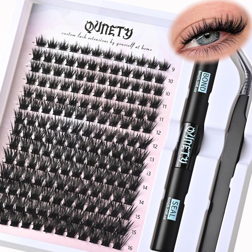 QUNETY Lash Clusters DIY Lash Extension Kit Wispy Eyelash Clusters Individual Eyelashes Cluster Natural Eye Lash Clusters Kits Fairy Mink Lash Clusters (Hybrid Wispy DIY Lashes Kit)