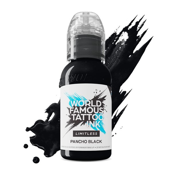 World Famous Tattoo Ink Limitless - Pancho Black Tattoo Ink - Professional Tattoo Ink & Tattoo Supplies - Skin-Safe Permanent Tattooing in Bold Shades - Vegan & Non-Toxic (1 oz)