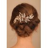 Denifery Vintage Wedding Headpiece - Gold Rhinestone Pearls Flower and Leaf Crystal Hair Comb for Women, Bridal Hair Accessories