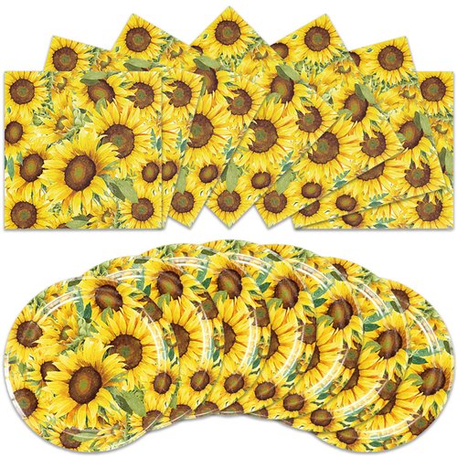 40Pcs Sunflower Birthday Party Supplies For 20 Guests, Disposable Tableware Party Plates And Napkins, For Kids Baby Shower Birthday Party Decorations