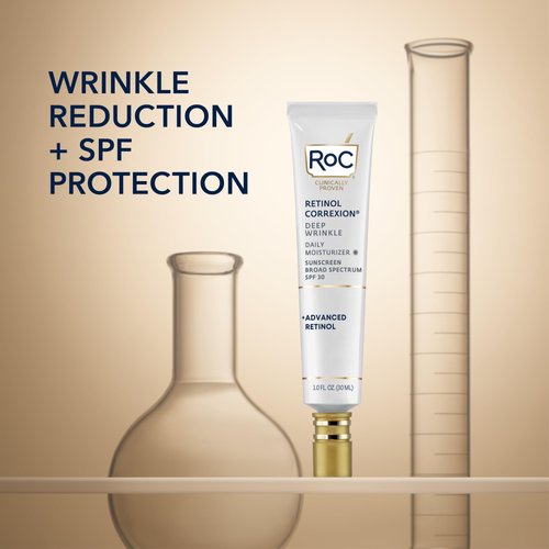RoC Retinol Correxion Deep Wrinkle Daily Face Moisturizer with Sunscreen SPF 30, Skin Care for Fine Lines, Dark Spots, Post-Acne Scars, Stocking Stuffers for Men & Women, 1 Ounce (Packaging May Vary)