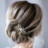 Allereyae Crystal Pearl Wedding Hairpins Barrette Rhinestone Pearl Flower Hair Pins Barrette Silver CZ Pearl Bling Bridal Headpieces Decorative Head Clip Pins Headwear Bridal Hair Accessories for