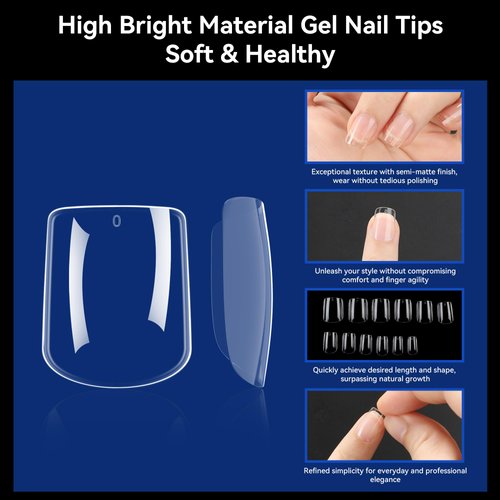 UNA GELLA Extra Short Square Nail Tips 504Pcs XS Short Square Gel X Nails Tips 12 Sizes Square Press On Nails Full Cover Nail Tips Soft Gel Clear Square-Shaped Fake Nails Extension for DIY Nail Salon