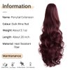 StrRid Pony Tail, Ponytail Extension Clip in Hair Extensions Ponytail Claw 20" Wavy Fake Hair Synthetic Ponytail Wig Daily Curly Pony Tail Blonde Black Hair Pieces for Women 6 oz-Burgundy