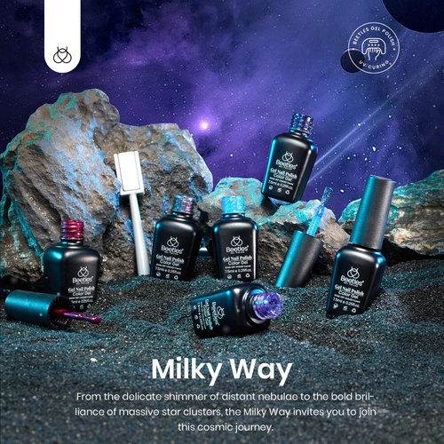 Beetles Milky Way Glitter Gel Nail Polish Set - 6Pcs Black Purple Blue Galaxy Gel Polish Kit Soak Off UV Lamp Cat Eyes Magnet Color Changing Sparkling Phantom Chameleon Gel Gift for Women Girls