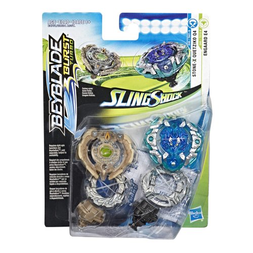Beyblade Burst Turbo Slingshock Dual Pack Engaard E4 and Stone-X Quetziko Q4-2 Right-Spin Battling Tops, Age 8+