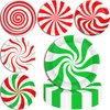 FZR Legend 60 Christmas Candy Party Paper Plates, 7 Inch Red White and Green Striped Xmas Theme Disposable Dessert Cake Plates Dinnerware for Christmas Holiday Supplies Decorations