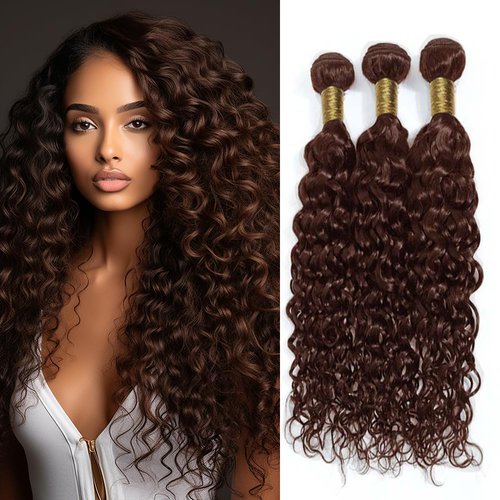 #4 Water Curly Weave Bundles Human Hair Loose Dark Brown Deep Water Wave Bundles Double Weft Brazilian Remy Hair Extensions Wet and Wavy Bundles Silky Soft for Black Women (18 18 18 Inch)