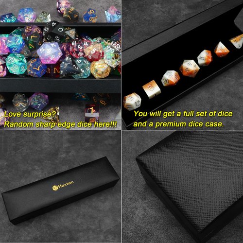 Haxtec Mystery DND Dice Set Sharp Edge Resin Dice with Dice Case Handmade Polyhedral D&D Dice Set for TTRPG Dungeons and Dragons DND Gifts