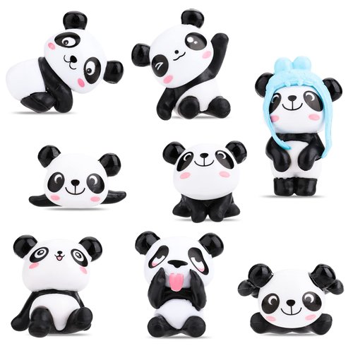 cobee Panda Figures Cake Toppers, 8 Pcs Miniature Cake Decorations Panda, Birthday Party Supplies Panda Cake Toppers Decor