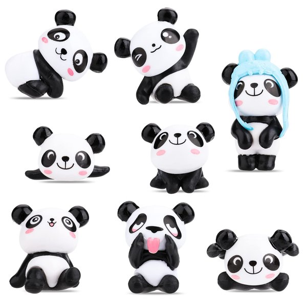 cobee Panda Figures Cake Toppers, 8 Pcs Miniature Cake Decorations Panda, Birthday Party Supplies Panda Cake Toppers Decor