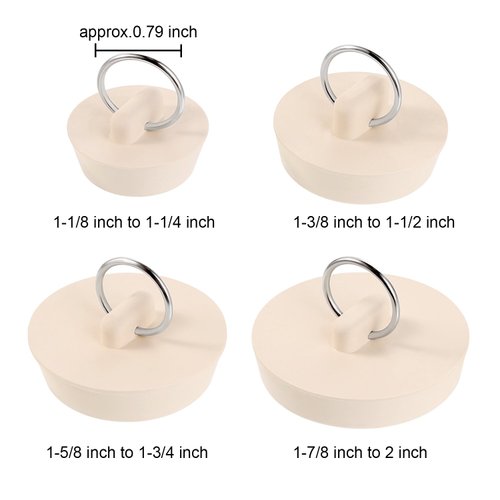 Hestya 4 Pieces Tub Stopper Set Rubber Sink Stopper Drain Plug with Hanging Ring for Bathtub, Kitchen and Bathroom (White, 1-1/8, 1-3/8,1-5/8, 1-7/8'')