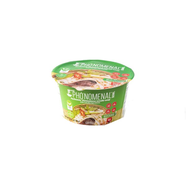 Pho'nomenal Restaurant Quality Style On-the-go Vietnamese Beef - bo, Chicken - ga, Vegetable-chay Instant Noodle Soup| Pho' Noodles, Gluten Free, and Soup Bowls (6 Bowl in a Pack, Veggie)