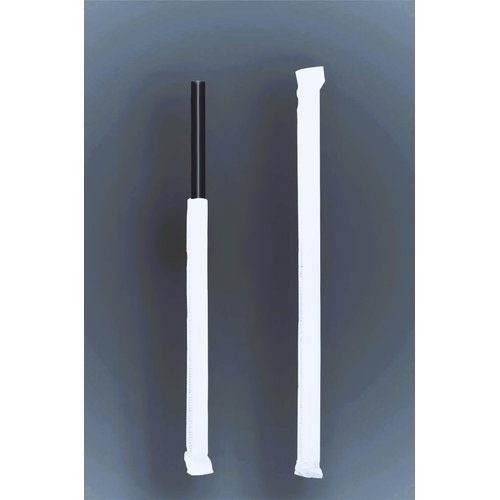 Concession Essentials Jumbo 7.75" Black Plastic Straws - Paper Wrapped Pack of 500
