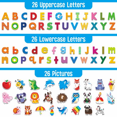 78 Magnetic Alphabet, 26 Uppercase, 26 Lowercase Letters & 26 Object Patterns, Adorable Animal Alphabet ABC Fridge Magnets Educational Letter Spelling Learning Toys Set for Toddlers 3 4 5 Years Old