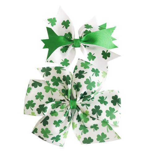 2 PCS St. Patrick's Day Shamrock Green Hair Bows Alligator Clips(601) (A)