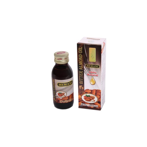 Hemani Bitter Almond Oil 60mL - Nature's Gift for Glowing Skin, Hair & Nails, Soothing Aromatherapy for Mind & Body, 100% Pure & Natural Bitter Almond - Aceite de Almendra Amarga