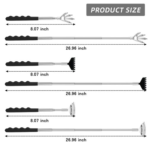 COEIVY 3 Pack Back Scratcher,Metal Portable Telescoping Back Scratchers with Rubber Handles, 3 Different Back Scrappers Provide, Men Women Kids Adults
