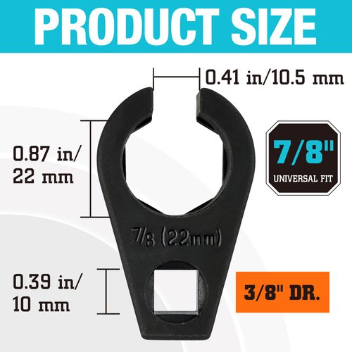 DURATECH O2 Oxygen Sensor Socket 3/8-inch Drive x 7/8-inch (22mm), Offset Oxygen Sensor Wrench Cr-Mo Steel, 6-Point O2 Sensor Tool with Wire Gate