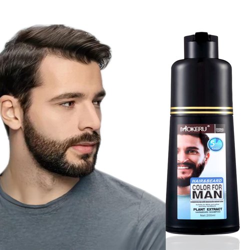 Black Beard Dye for Men for Gray Coverage, Natural Beard & Hair Dye for Men - No Mess Easy Beard Dye Shampoo, 200ML