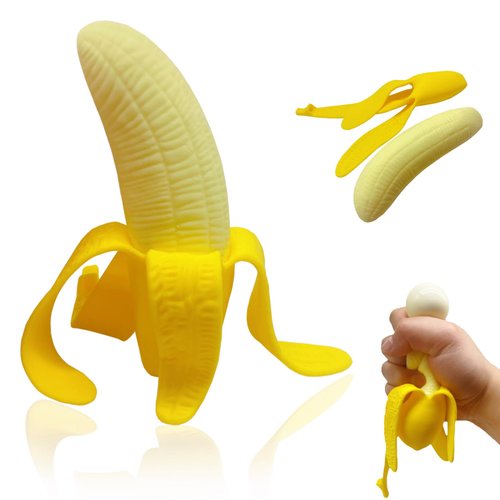Banana Stress Balls for Adults and Kids, Fruit Squishy Toys, Squeeze Ball, Stretchy Banana Squishy Ball, Banana Stress Ball Sensory Toys for Party Favors