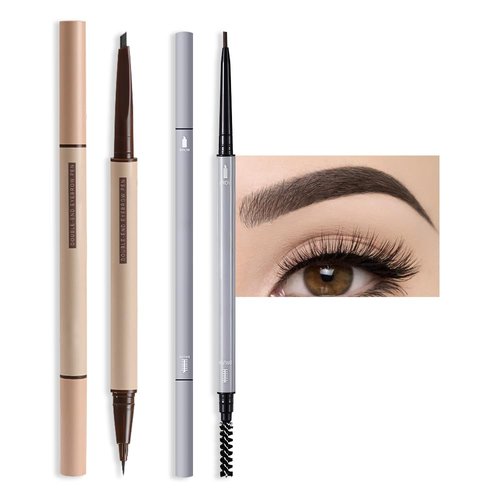 PROFESSIONAL MAKEUP Lift & Snatch Eyebrow Tint Pen 2 pcs set, Ultra-Fine Waterproof Eyeliner Liquid Eyebrow Pen Longlasting Smudge-proof Quick Drying Women Perfect Eye Makeup (grey set)