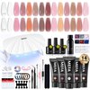MEFA 42 Pcs Poly Extension Gel Nail Kit, 14 Colors All Seasons Poly Nail Gel kit with Mini Nail Lamp Nude Jelly Milky White Clear Color Slip Basic Nail kits Manicure Tools Design Beginner Kit