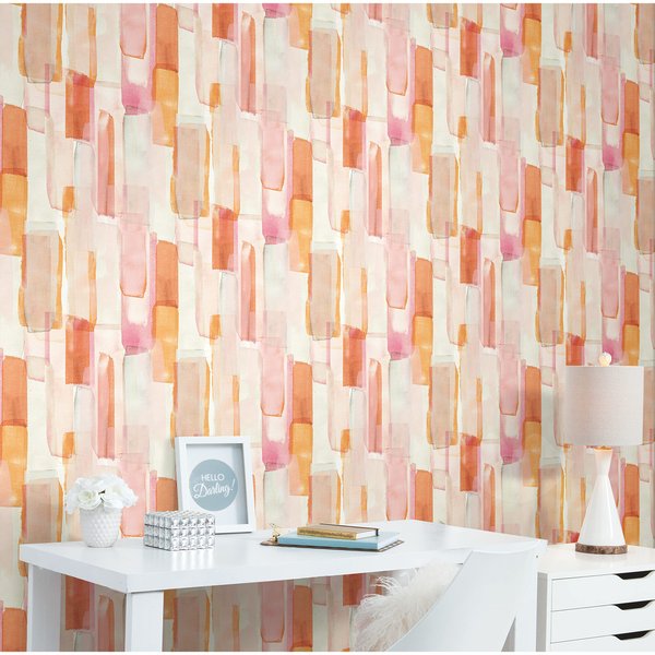 Mr. Kate RMK12315RL Watercolor Glass Peel and Stick Wallpaper, Pink, Orange, 28 Sq Ft