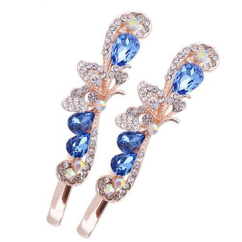 2PCS Rhinestone Flower Hair Clips Butterfly Graphics Hairpin Side Clip Bobby Pin Hair Accessories for Women Lady (Blue)