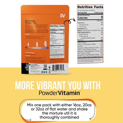 PowderVitamin Electrolytes Powder Plus, Keto, Mango Passionfruit, Sugar Free, Pink Himalayan Salt, 1000mg Potassium, 120mg Calcium, 120mg Magnesium, Non-GMO, Zero Calories, (16 Hydration Packets)