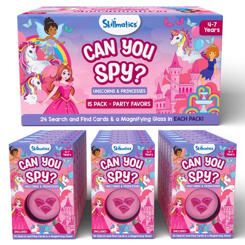 Skillmatics Party Favors (Pack of 15) - Can You Spy Unicorns & Princesses Cards Set, Pink Goodie Bag, Gifts for Girls, Boys Ages 4, 5, 6, 7