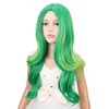 WAVELNM Kids Green Wig Child Green Mixed Yellow Wavy Curly Long Wig Girls Middle Part Synthetic Long Wigs with Wig Cap