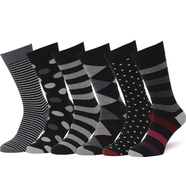 Easton Marlowe Mens Black Dress Socks Size 10-13 - Fun Dress Socks for Men - Cotton 6 Pack Argyle Striped Dots Funky Socks #38